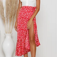 Дамы Boho Цветочные Gypsy длинной миди ассиметричный, с высокой талией юбка Для женщин летние пляжные оборками в горошек юбки г. Новые