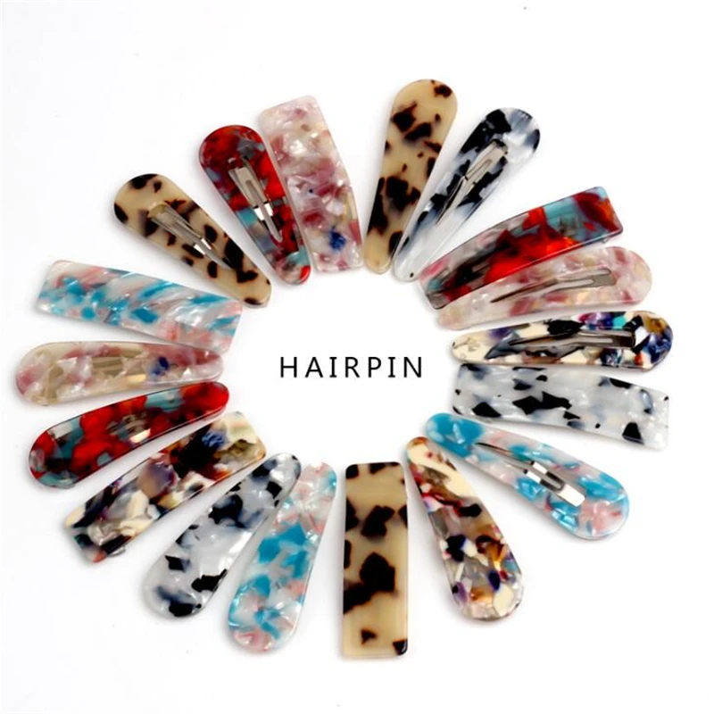 

New 2019 Vintage Women Girls Snap Design Hair Clips Hairpins Female Girls Fashion Acrylic Water drop Hair Accessories Headwear