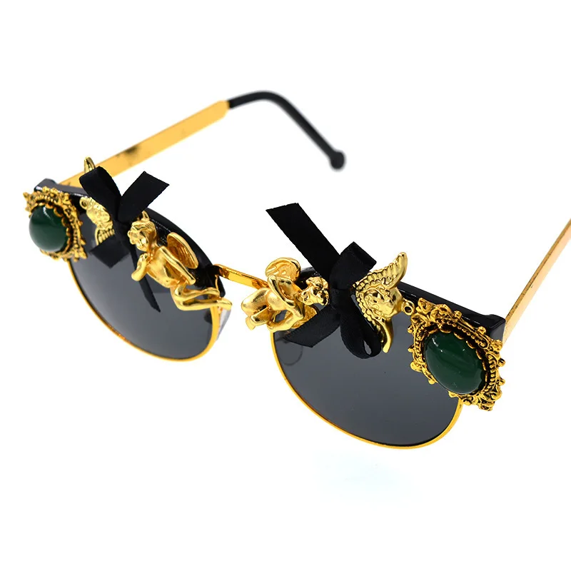 Новые круглые рамки фирменные дизайнерские барочные танцевальные солнцезащитные очки для женщин индивидуальный Ангел бант женские Солнцезащитные очки женские оттенки