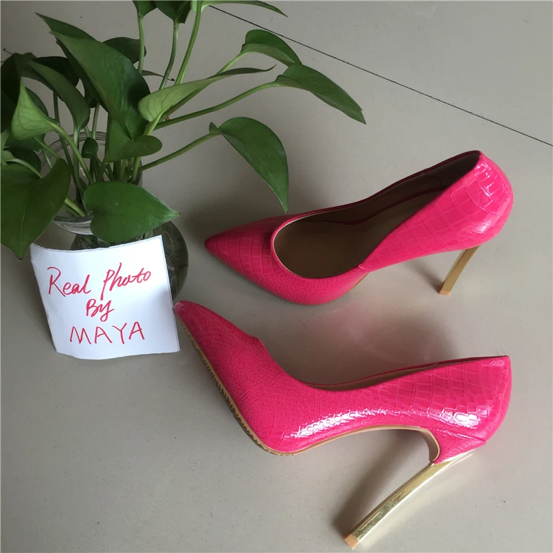 Chaussures Red 12 Maya En Red Pu Stiletto wine Pointu Dames Haute blue Red Talons Sexy Bout rose Cuir Verni Pompes apricot Réel Photo Cm ppHqX