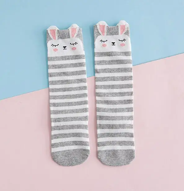 Длинные чулочно-носочные изделия до колена для детей 0-3 лет, милые забавные Носки с рисунком кролика для малышей Лыжные носки для мальчиков, носки для девочек - Цвет: Gary Rabbit