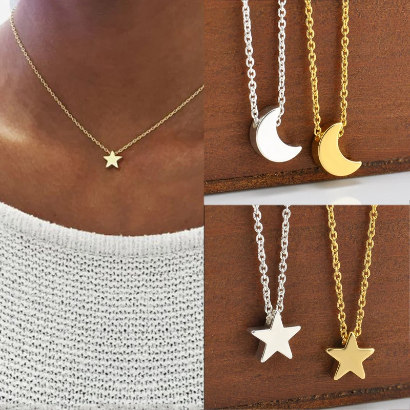 

Sale 1PC Silver Moon Star Necklace for Women Fashion Simple Jewelry Chain Girl Pendant Gift