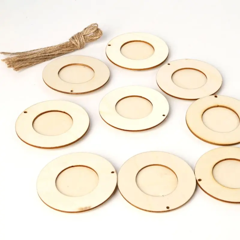 

10pcs/set Wooden Mini Round Photo Frame Hanging Crafts DIY Handmade With Ropes Home Decoration Ornament