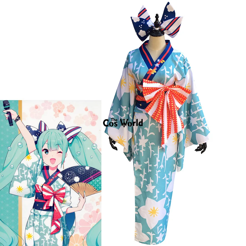 

Vocaloid Hatsune Miku Summer Kimono Yukata Dress Uniform Outfit Anime Cosplay Costumes