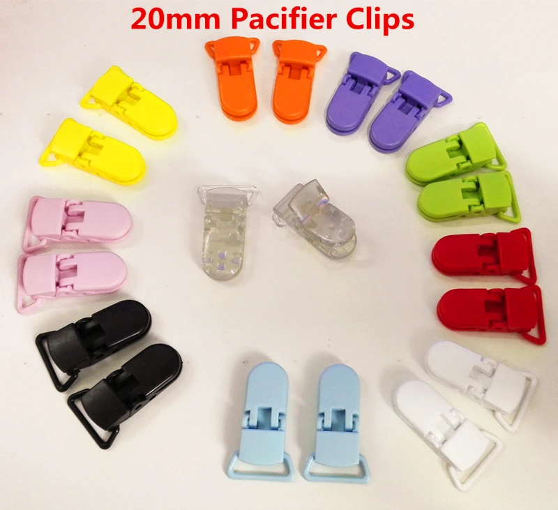 

Hot selling 10pcs 12 Colors For Options Plastic Clip Plastic Pacifier Clip Transparent Soother Clip For Baby Random Colors 20mm
