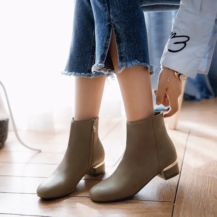 

Big Size 11 12 13 Euro-American fashion trend of short boots with round head and low heel side zipper