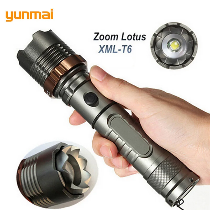

yunmai Self Defense Powerful Flashlight new-T6 Zoomable Torch Security Patrol Flash Light Rechargeable Zaklamp Use18650/AAA