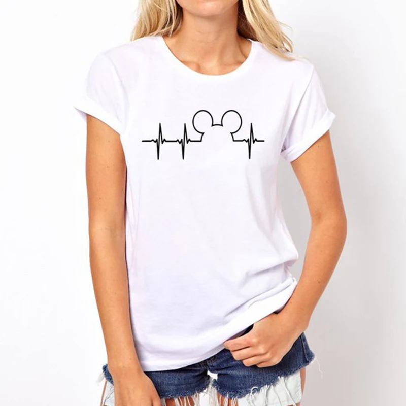 T Shirt Plus Size Mickey TShirt Women Shirts Summer Tops Graphic Tees Women Mickey Mouse Heartbeat Kawaii T shirt XS 3XL