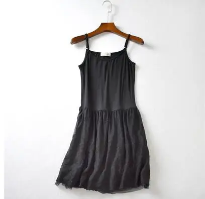 Кружевная вышитая юбка с цветочным узором; короткая юбка-комбинация в стиле пэчворк; Базовая Нижняя юбка; цвет белый, черный; Нижняя юбка - Цвет: Черный