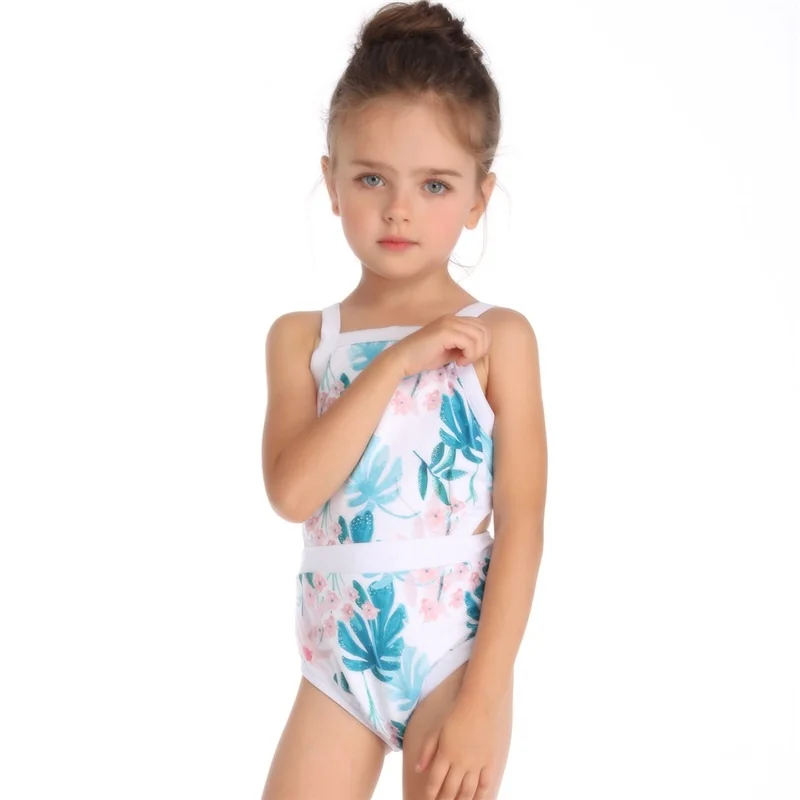 Бикини, детский цельный костюм для девочек, купальный костюм, цветочный клетчатый принт, милая обновленная регулируемая пляжная одежда, купальник для спа, S91428X