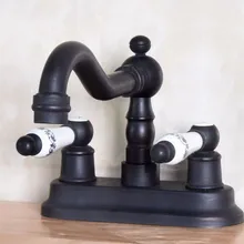 Двойной керамический Горячий Холодный ручки масло втирают Бронзовый поворотный Носик Кухня барная раковина ванная комната два отверстия смеситель кран anf158