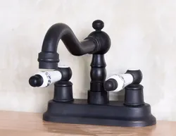 Dual Ceramic Hot Cold Handles Oil Rubbed Bronze Swivel Spout Kitchen Bar Sink Bathroom Two Holes Basin Faucet Mixer Tap anf158
