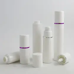 360x15 мл 30 мл 50 мл пустой белый Пластик безвоздушного помпа для косметических бутылочек фиолетовый серебристая лента флаконы под лосьон