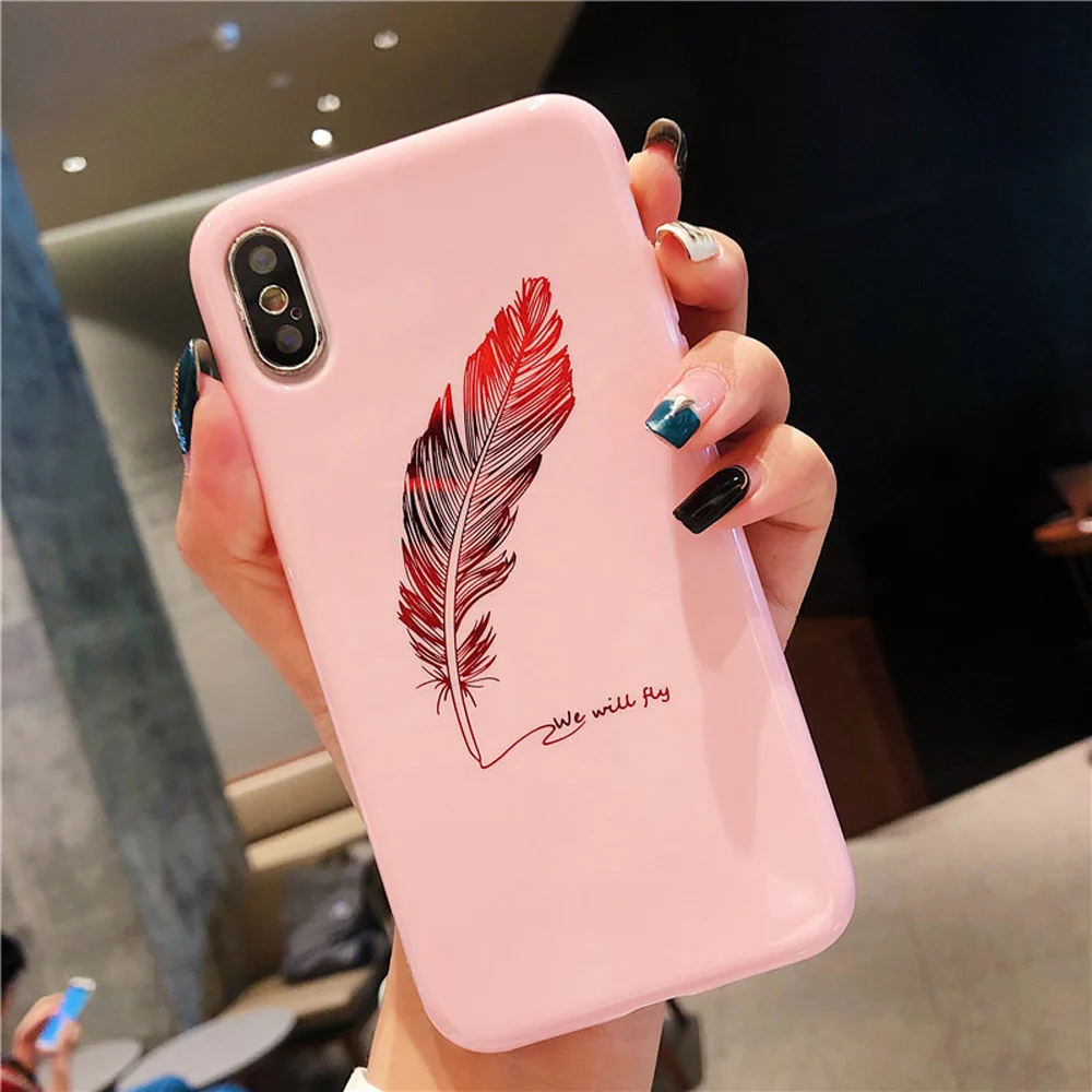 Heyytle блестящий чехол для телефона с перьями iPhone XR XS MAX X 7 8 6 6s Plus позолоченный plus