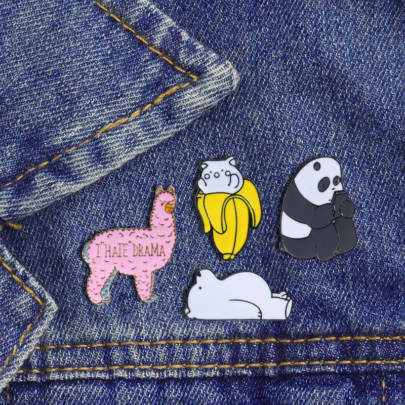 

Cute Animal Cartoon Brooches for Women Men Enamel Jewelry Bear Panda Alpaca Banana Badge pins Jackets Bag Accessories Hat Button
