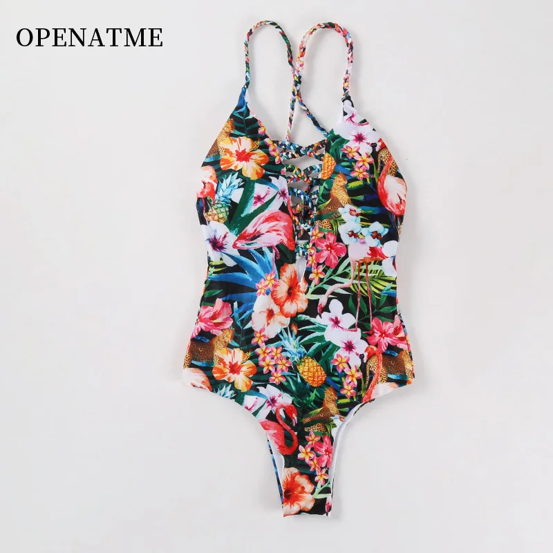 

OPENATME Prind Deep V Backless Sling Sexy One Piece Swimsuit Bandage Women Swimwear Push Up Bathing Suit