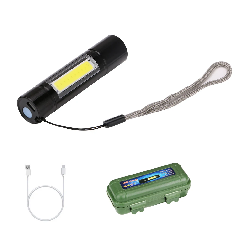 Портативный мини перезаряжаемый рабочий встроенный аккумулятор фонарь светильник XPE COB светодиодный USB флэш-светильник фонарь USB кабель с коробкой для хранения
