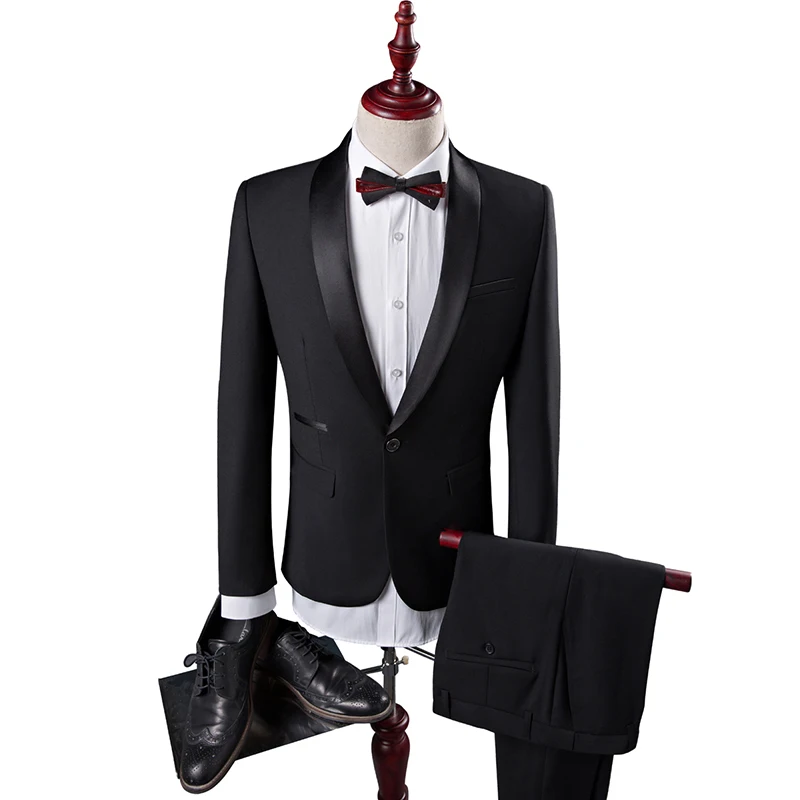 

wuzhiyi terno slim fit Two pieces Black jacket with pants tuxedos for men suit Custom made one button wedding Groom men suits