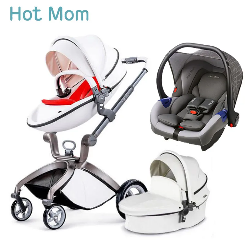 

Hotmom 3 in 1 Leather sleeping basket stroller high landscape can sit or lie folded Russia free shipping