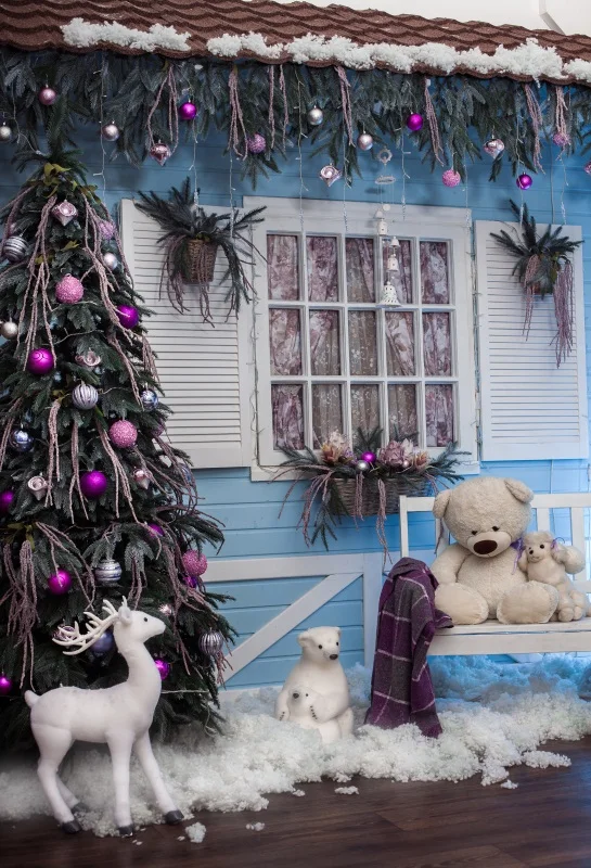 

Laeacco Room Window Christmas Tree Bench Animal Toys Photography Backgrounds Customized Photographic Backdrops For Photo Stadio