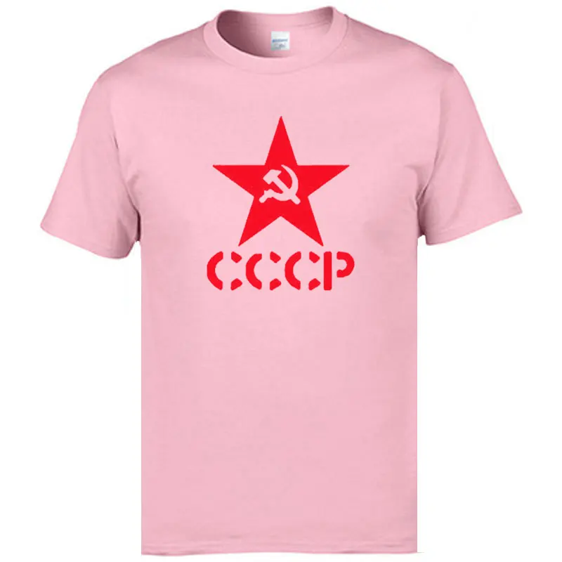 Летние CCCP русские футболки для мужчин СССР человек с коротким рукавом футболки для мужчин s Хлопок О образным вырезом футболки - Цвет: pink red