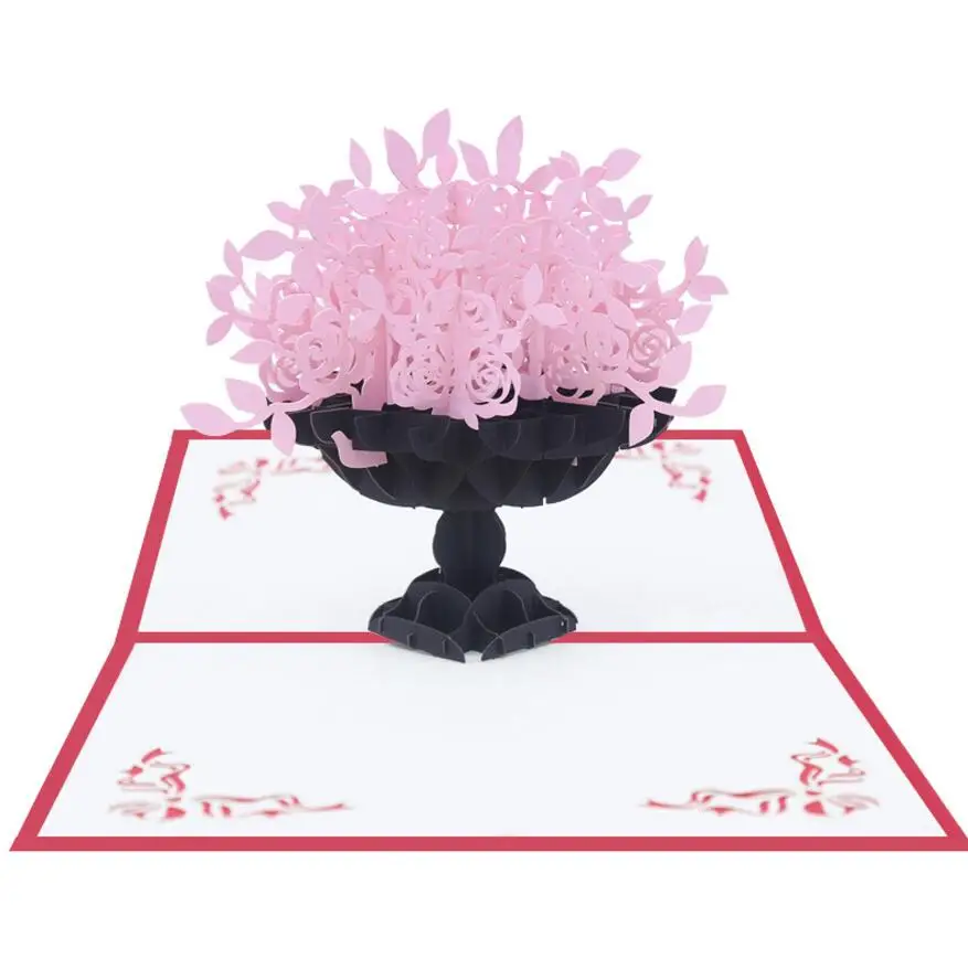 10pcs Handmade Kirigami Origami Rose Flower Vase 3D Pop UP Greeting Cards Invitation card For Weddi - 32977909745