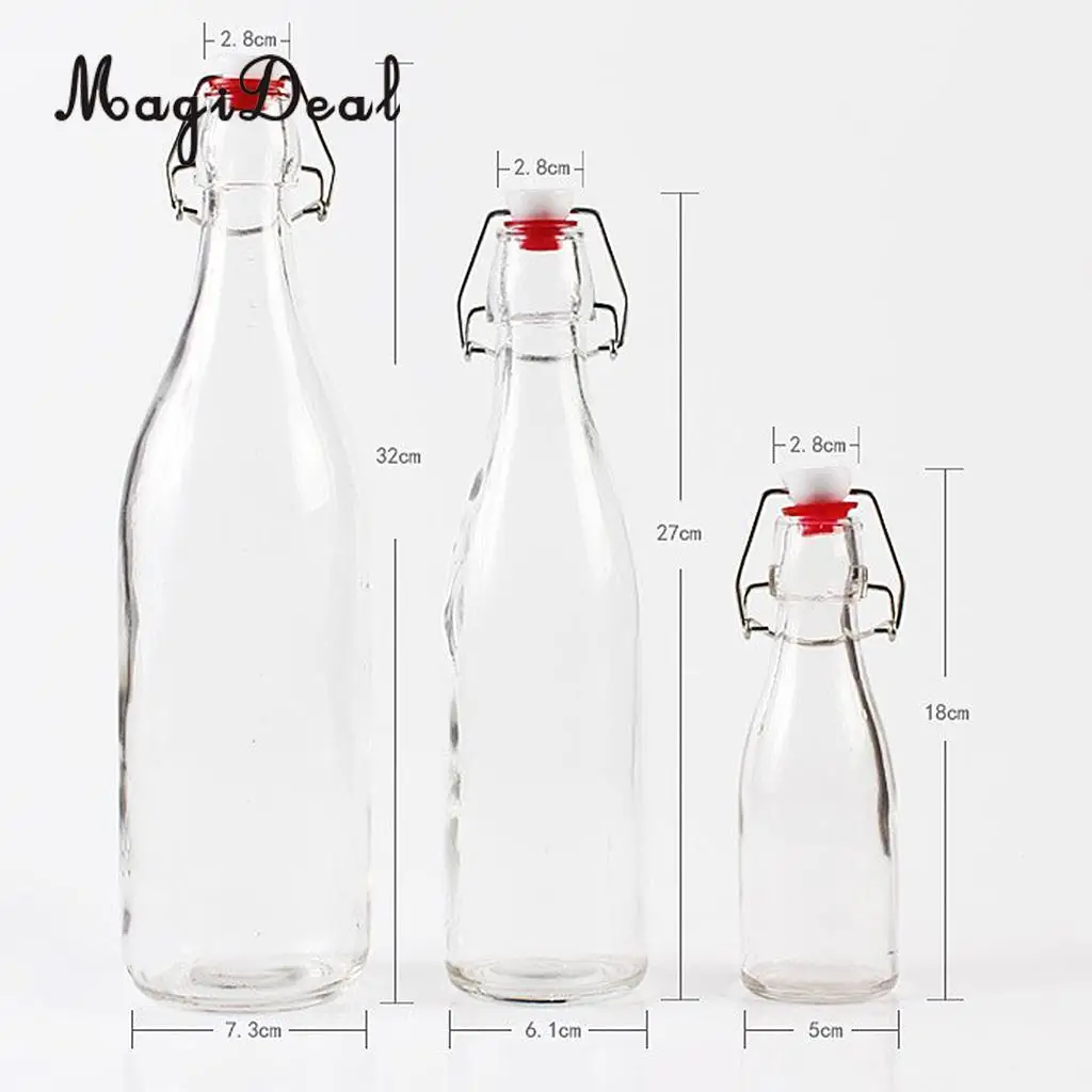 MagiDeal EASY CAP Beer Bottles -250ml 500ml 1000ml Durable Transparent Glass for Brewing Beer Wine Bottle Kitchen Dining Tool