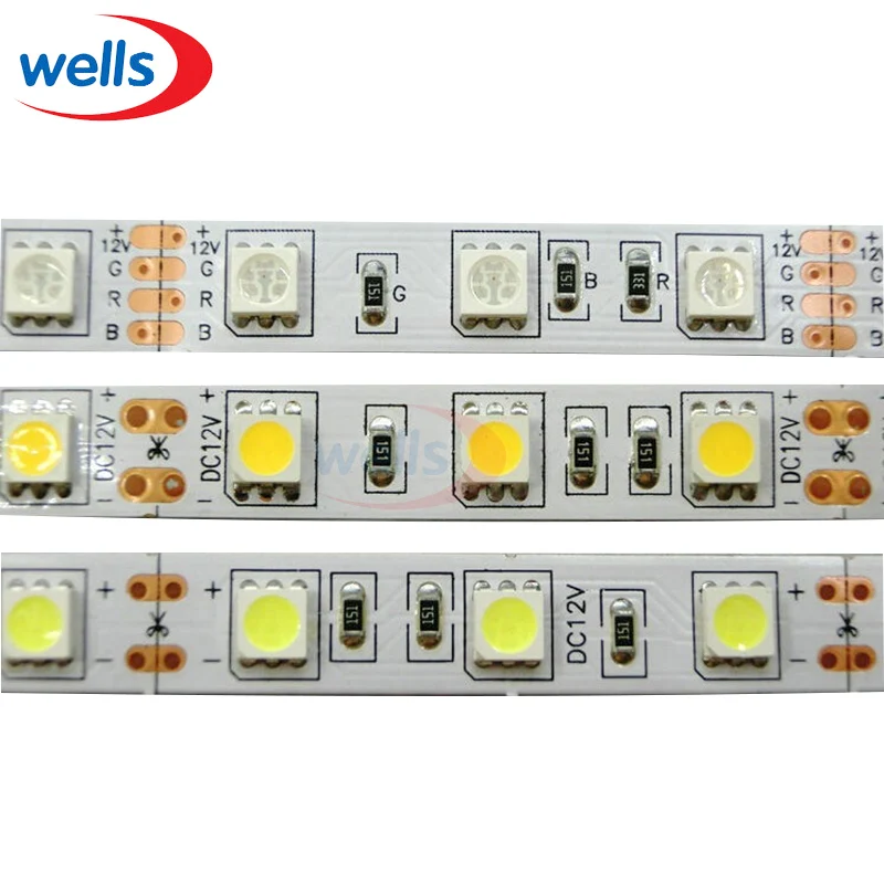 

5M/roll 60LEDs/m 5050 SMD LED Strip Flexible light More Bright than 3528, Red, Green, Blue, White, Warm White, RGB & DC12V