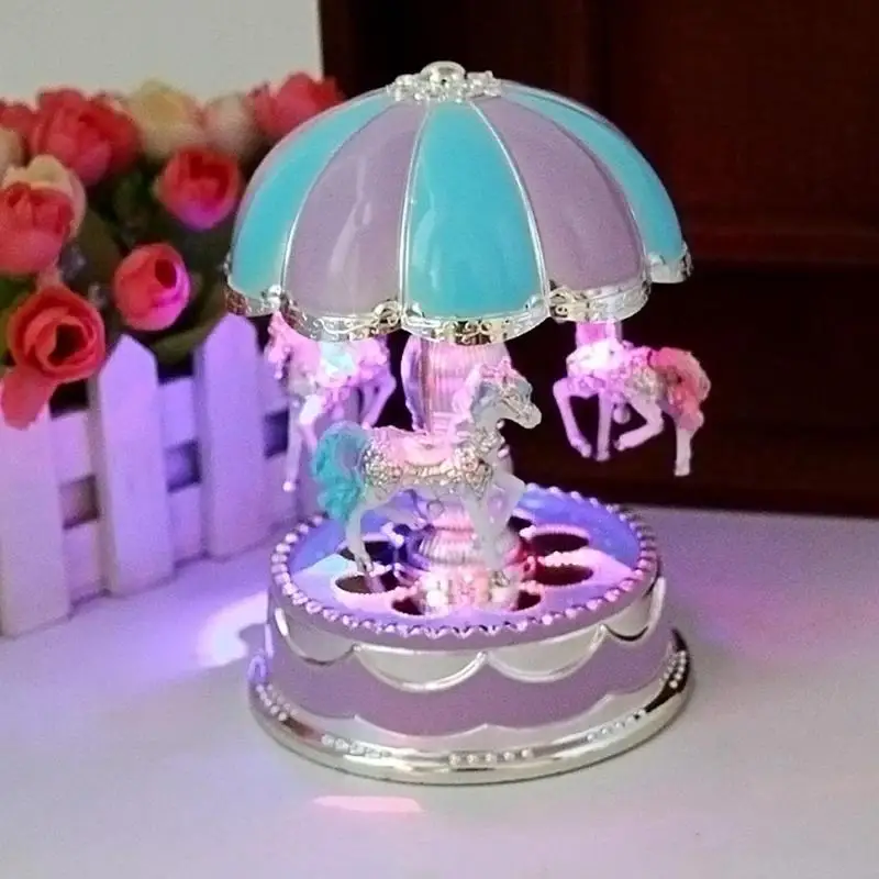 Светодиодный светильник merry-go-круглая музыкальная шкатулка Рождественский подарок на день рождения игрушки карусель домашний декор карусельная лошадка музыкальная шкатулка Рождественская свадьба