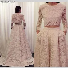 Vestidos De Novia, винтажное, 2 предмета, кружевное, арабское свадебное платье с карманом, длинный рукав, глубокий вырез, молния сзади, свадебное платье