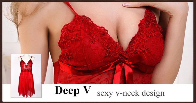 Women's Hot Lace Slits V-Neck Lingerie Red Neck Closeup