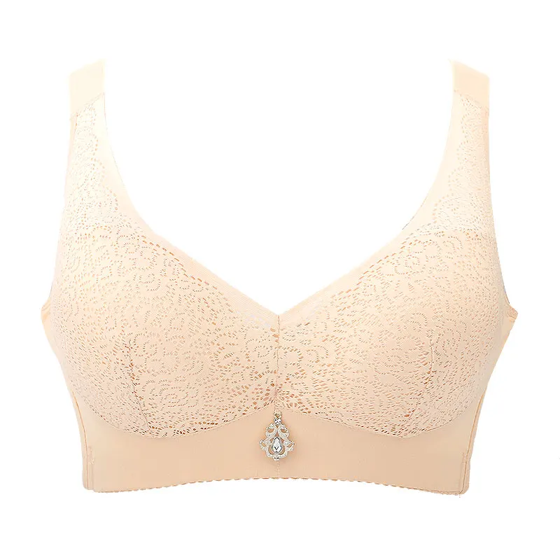 Plus Size Bra 120 52 50 48 46 C D E Cup No Rims Push Up Big Size Bras for Women Wireless Bralette Thin Cup Wireless Bra Lingerie - Color: Beige