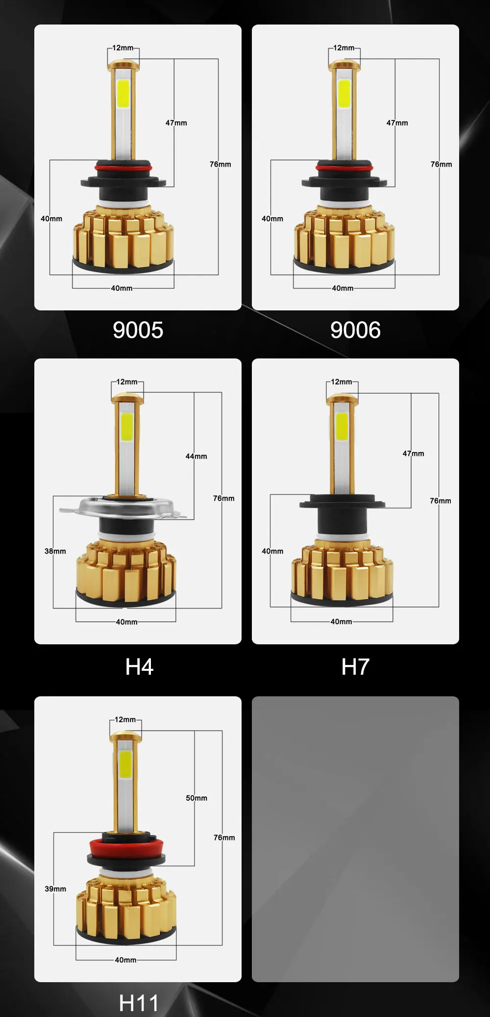 Roadsun головной светильник светодиодный лампы H4 HB2 H11 H8 H9 9005 9006 HB4 4 стороны H7 светодиодный светильник для авто 6000 К 80 Вт 8000LM Свет автомобиля COB помощи при парковке