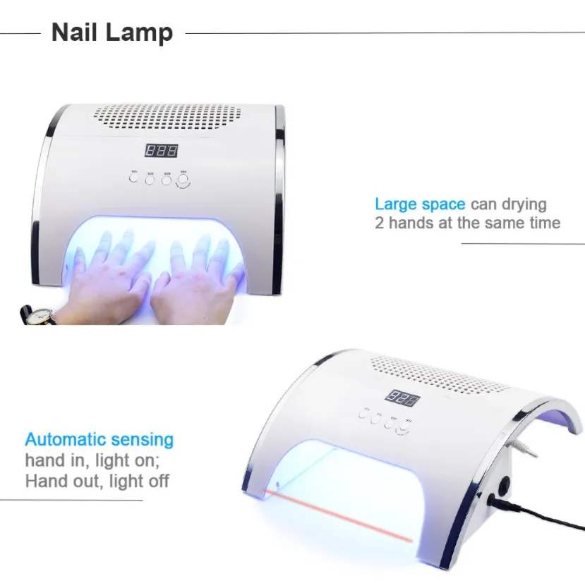 80W Nail Dust Suction Collector Large Size Strong Nail Vacuum Cleaner Machine with UV LED Lamp Nail Tool With 3 bags Salon Tool