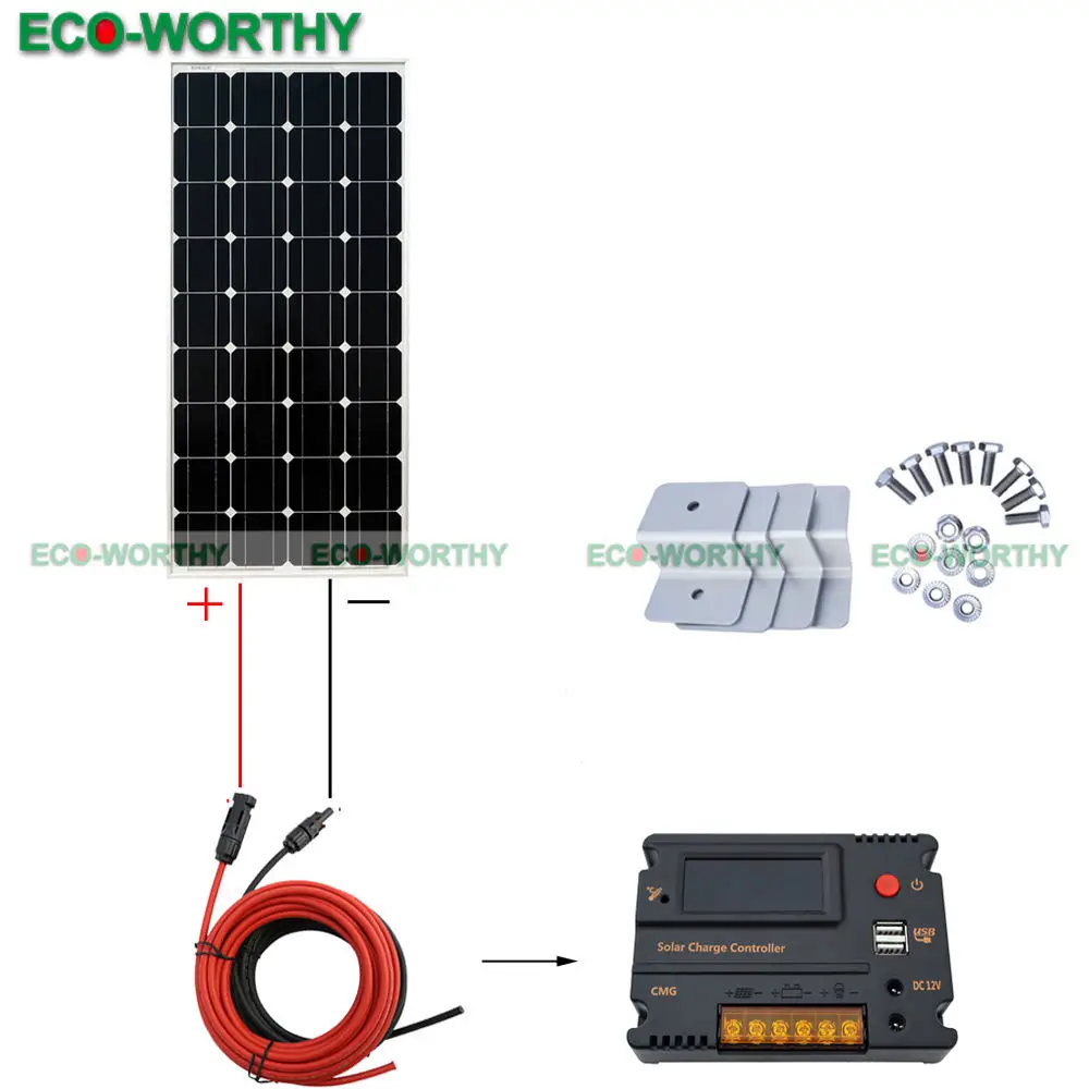 

100W 18V Monocrystalline Solar power Panel with 20A solar charger controller for 12V battery solar power off grid home system