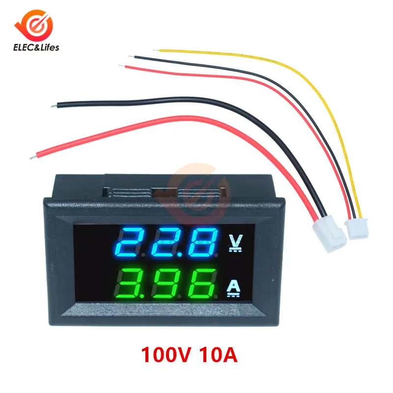 Мини цифровой автомобильный Вольтметр Амперметр DC 100 в 10A 50A 100A светодиодный дисплей Панель Amp Вольт Напряжение измеритель тока тестер детектор - Цвет: Blue Green 10A