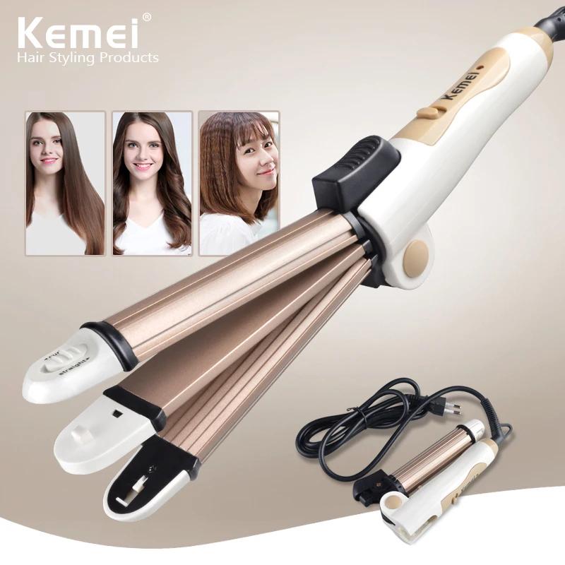 Kemei8851 3 In 1 Multifunction Hair Straightener Hair Curler Corn Curler Ceramic Coating Foldable Hair Curling