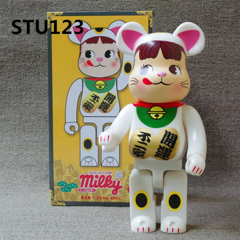 

11 Inches Bearbrick 400% Be@rbrick X PEKO Fujiya Milk girl Lucky cat version PVC Action Figure Collectible Model Toy Box N616