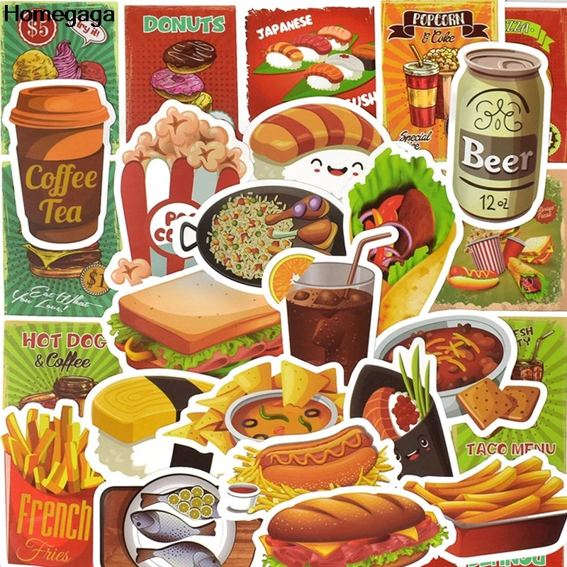 

Homegaga 50pcs Funny foods drinks kids toys Waterproof Cartoon scrapbooking album Luggage Skateboard Phone Guitar Sticker D2057