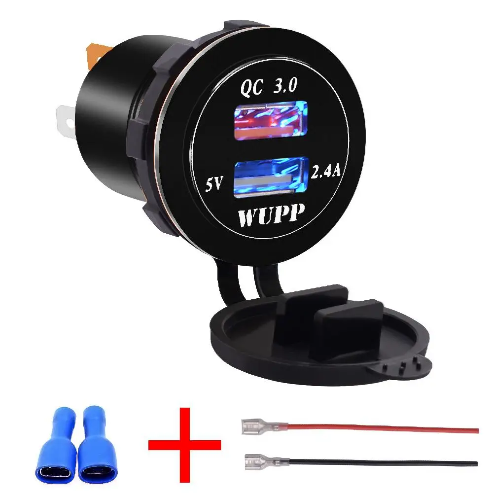 12 v-24 v QC3.0 3.4A Автомобиль Мотоцикл Двойная зарядка с usb-разъемом выход адаптера питания IP66 Водонепроницаемый водить грузовик адаптер для зарядного устройства - Название цвета: black blue light