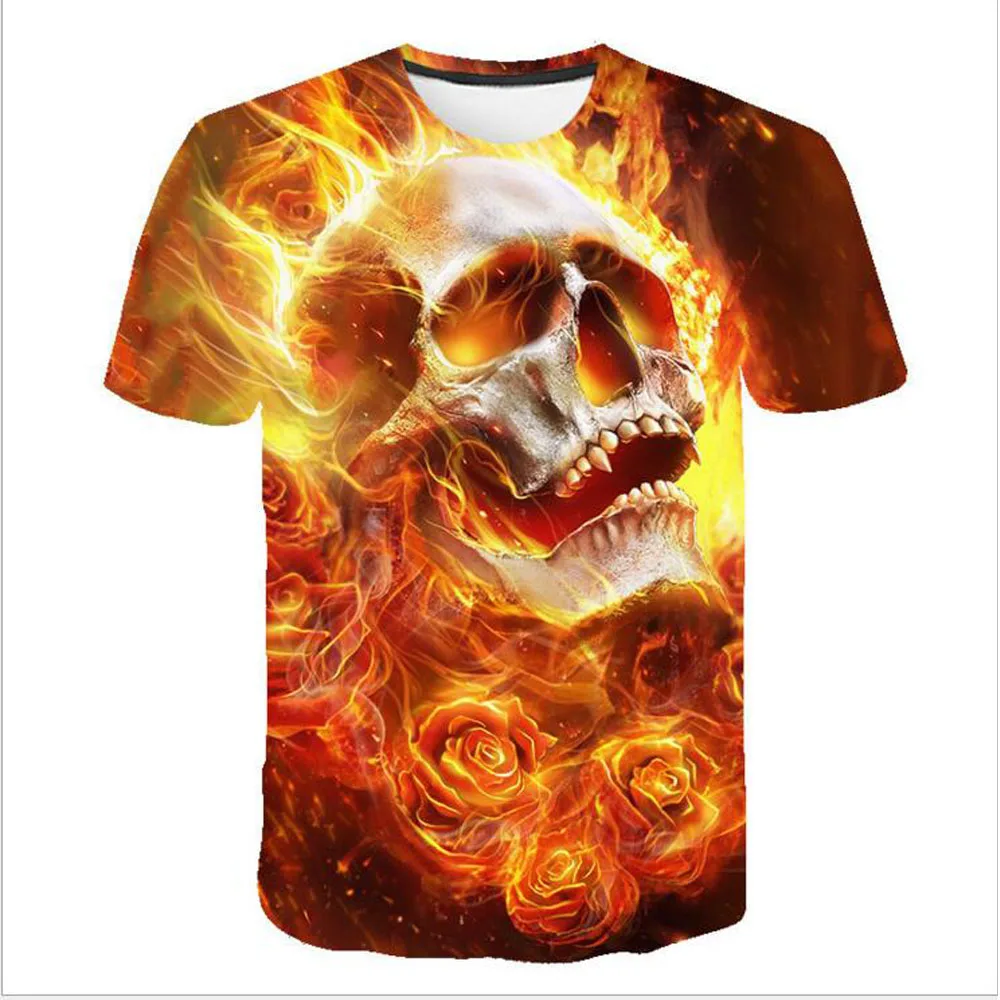 

2019 new skull men's casual t-shirt Summer 3D printed round neck cool shirt Street fashion trend youth hip hop Tops T-shirt