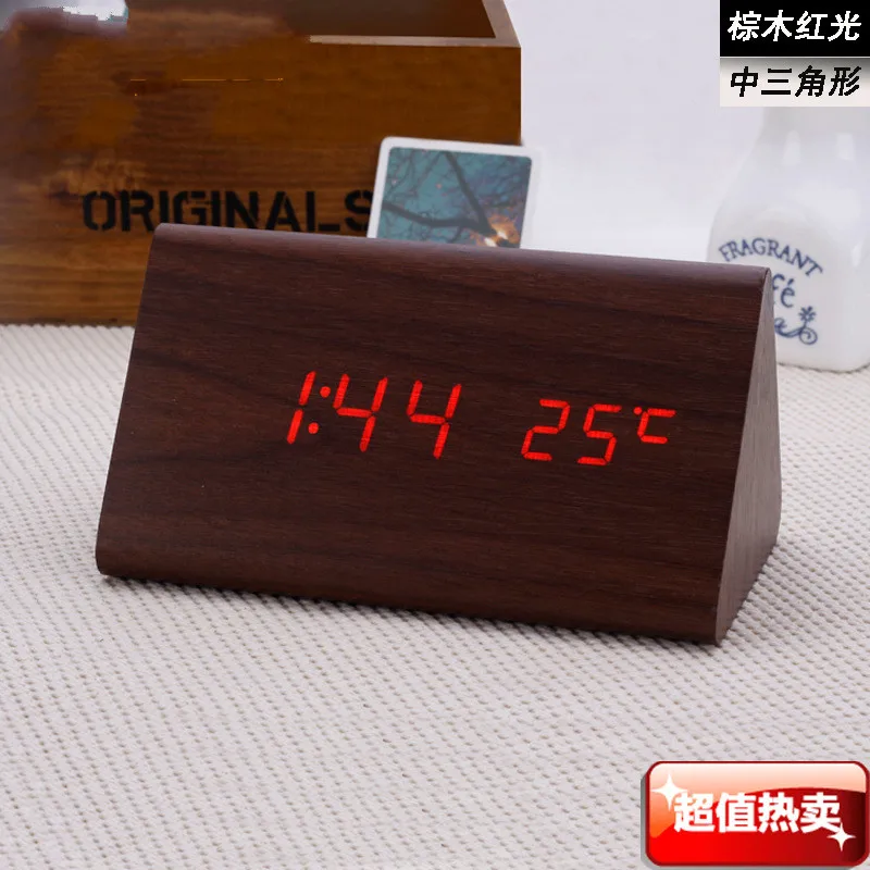 Светодиодный Будильник с температурным режимом, деревянные часы, креативные часы, голосовые часы с двумя деревянными часами, электронные подарки