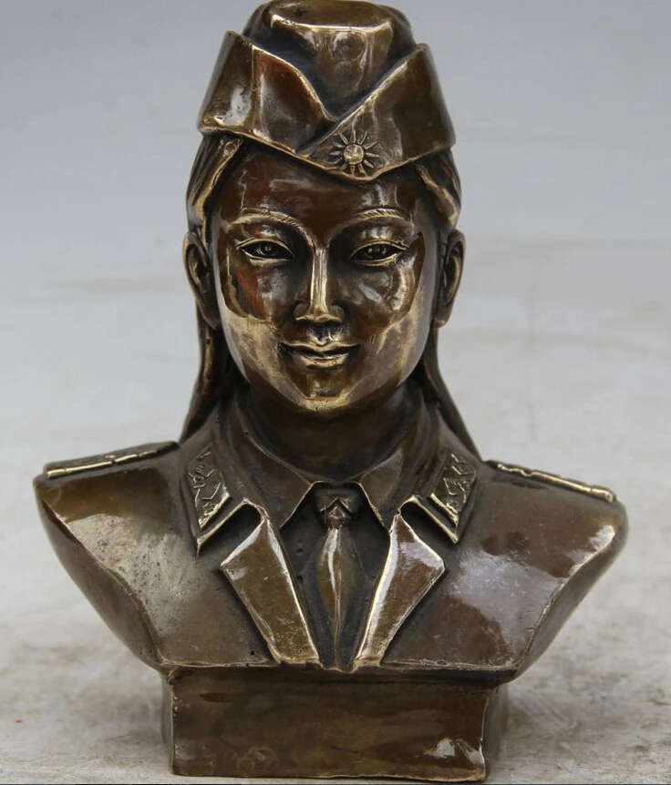 

Collectible bronze S1590 7" Chinese Copper army belle female soldier armyman soldiery Head Bust Statue B0403