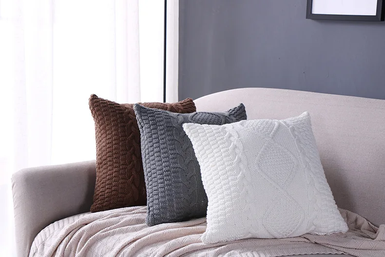 Прямая поставка белая вязаная наволочка для подушки из хлопка|pillow case|knitted pillow
