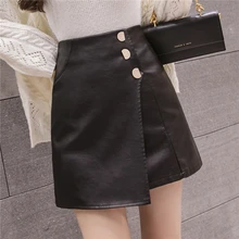 Осенне-зимняя новая женская юбка из искусственной кожи, женский элегантный однобортный ассиметричный, с высокой талией мини-юбки в Корейском стиле