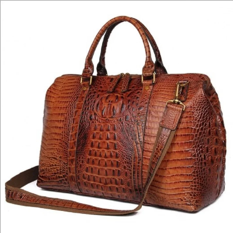 Women Travel Duffle Large Capability Real Leather 18&quot; Weekend Bag 2018 Lady Business Crocodile ...