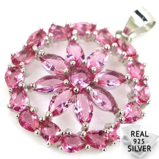

Guaranteed Real 925 Solid Sterling Silver 3.2g Classic Pink Tourmaline CZ Mother's Gift Pendant 30x23mm