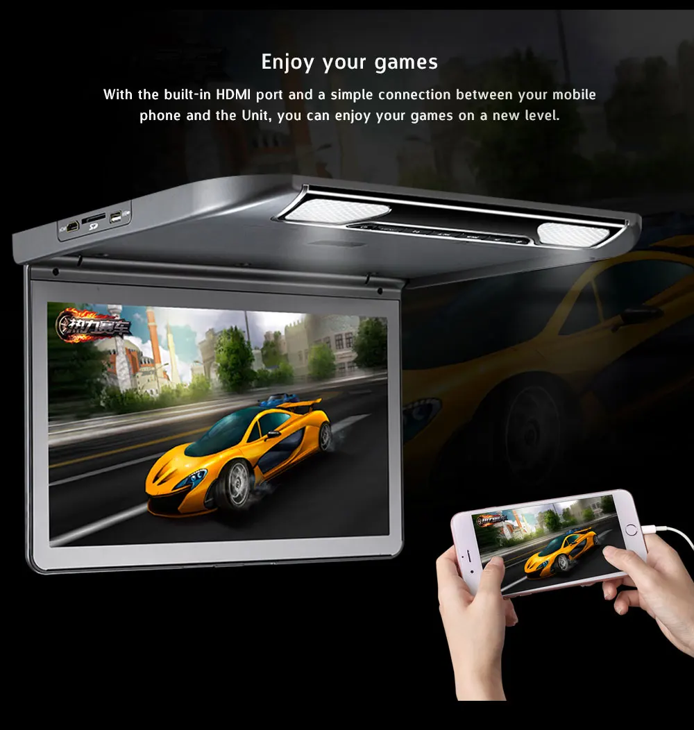 13.3 Inch Ceiling TV Full HD 1920*1080 Flip Down Car Seat Screen Auto DVD Player With HDMI/USB/SD/IR/FM Transmitter MP5 Monitor