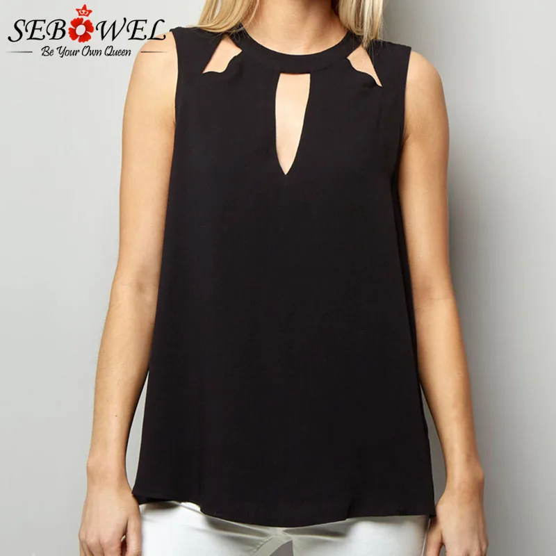 

SEBOWEL Women's Plus Size Hollow Sleeveless Chiffon Shirt Women's Tops Summer 2019 New Feminine Ladyies Blouses 5XL 6XL Clothes