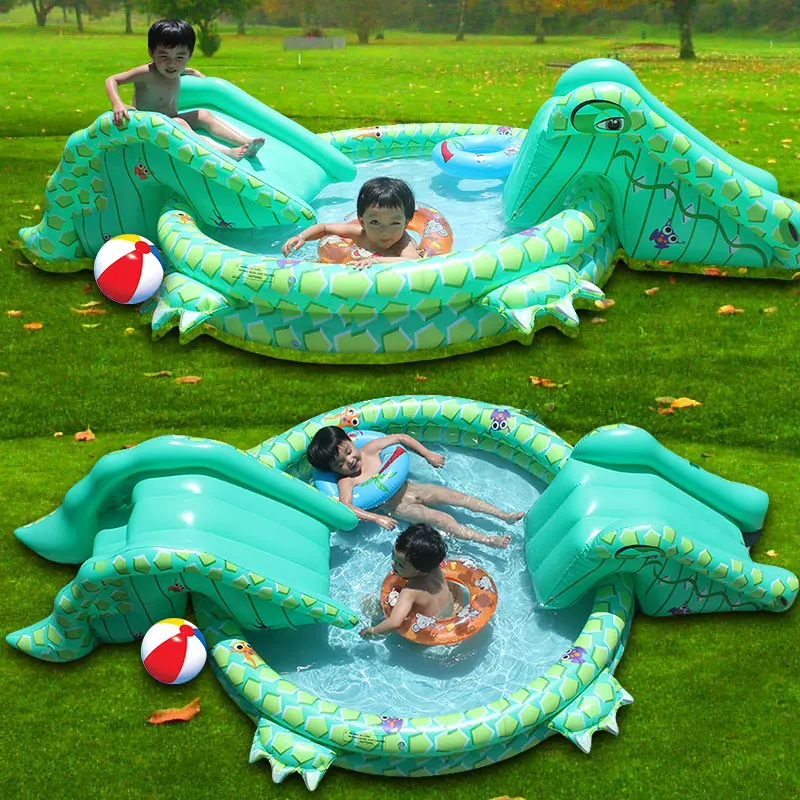 

New arrival multifunctional inflatable child swimming pool game Crocodile for swimming pool with double slide Stroke waterslide